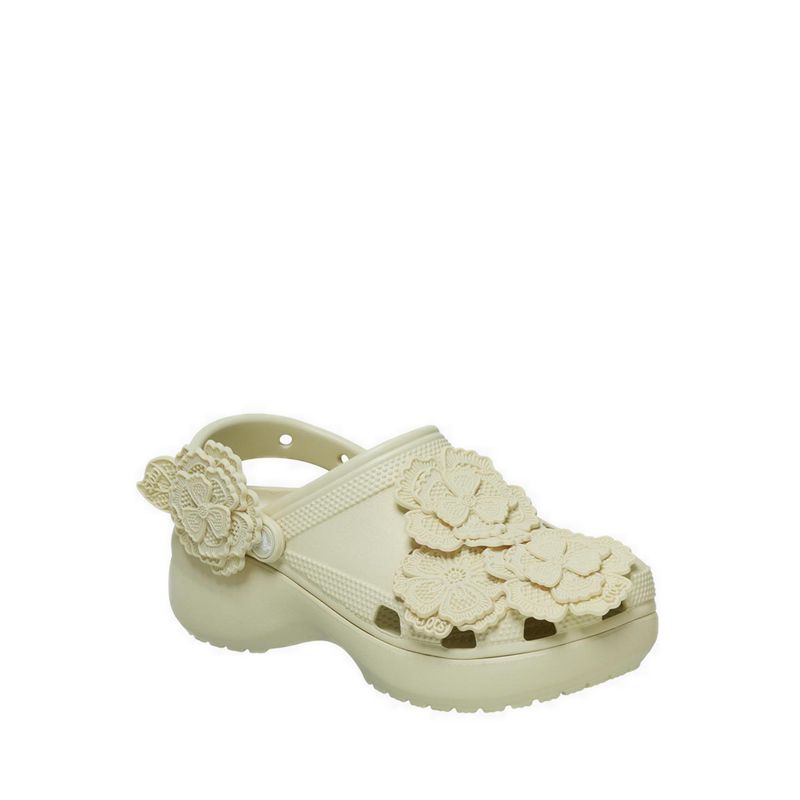 Crocs Classic Platform Lace Floral Women Clog - Bone - Gambar 2
