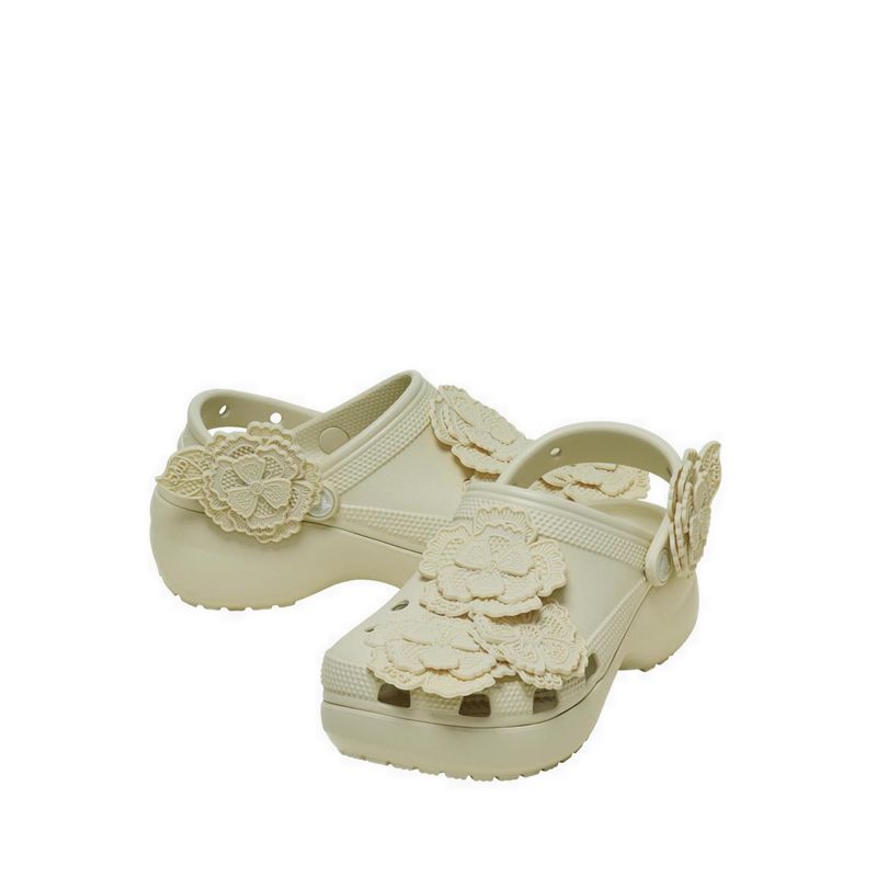 Crocs Classic Platform Lace Floral Women Clog - Bone - Gambar 3