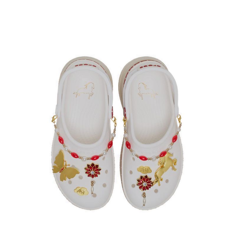 Crocs Classic Stacked Crimson Gallop Unisex Clog - Chalk/Multi - Gambar 4