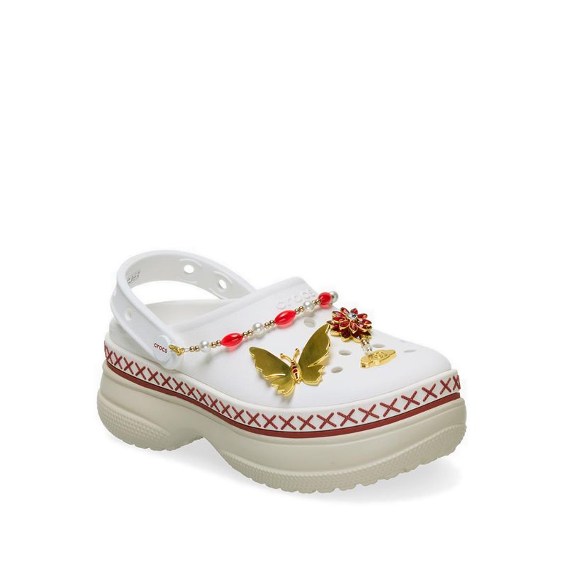 Crocs Classic Stacked Crimson Gallop Unisex Clog - Chalk/Multi - Gambar 6