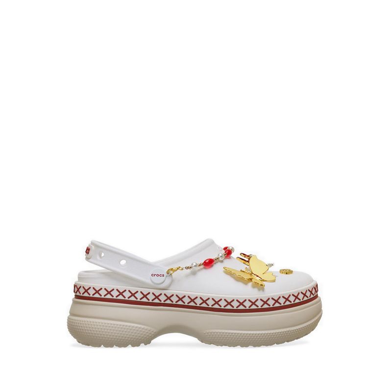 Crocs Classic Stacked Crimson Gallop Unisex Clog - Chalk/Multi - Gambar 7